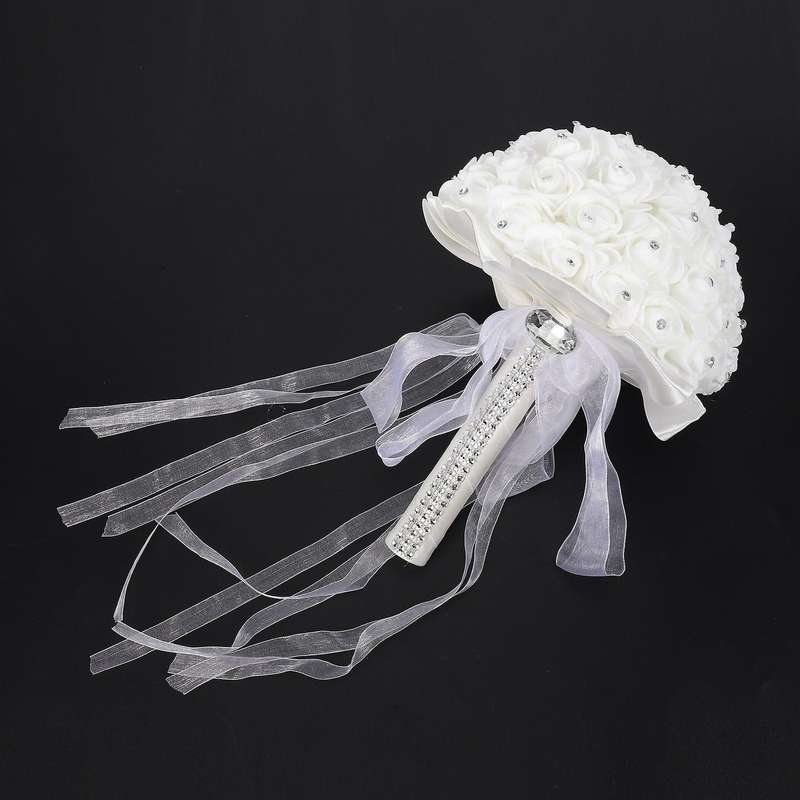 2x White Rose Bridal Bouquet White Satin Romantic Bouquet
