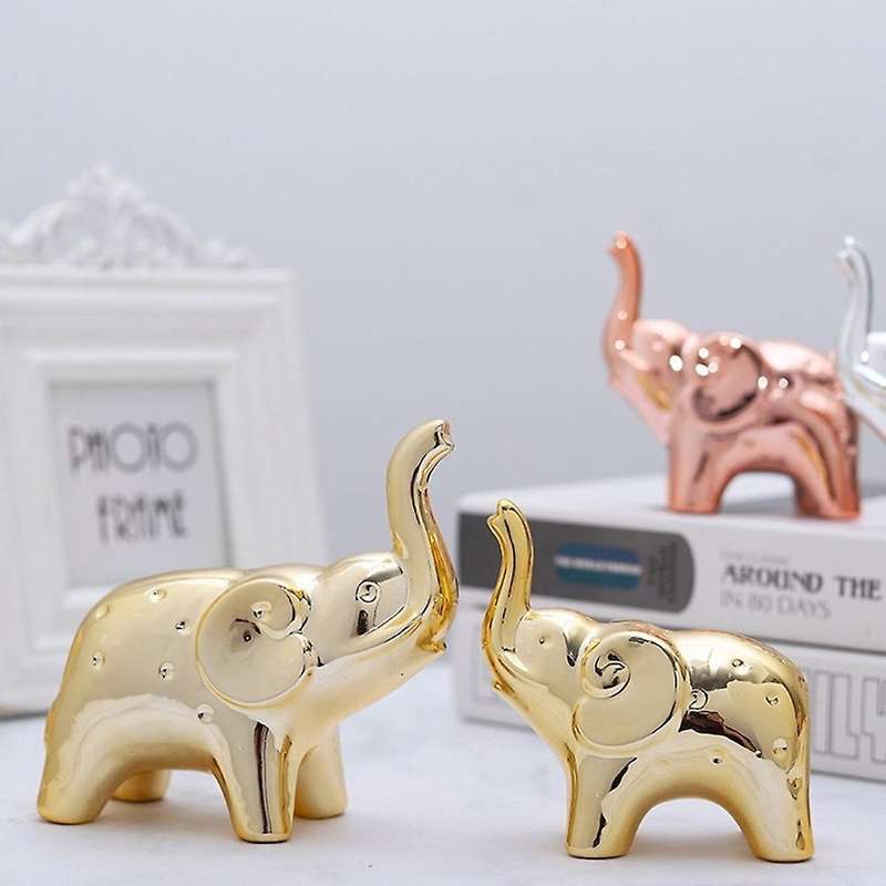1pair Elephant Statue Home Decor,for Office Desktop Home (rose Gold)