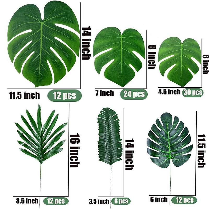 96pcs Palm Leaves Golden Tropical Leaves with Stems Fake Leaf Plant