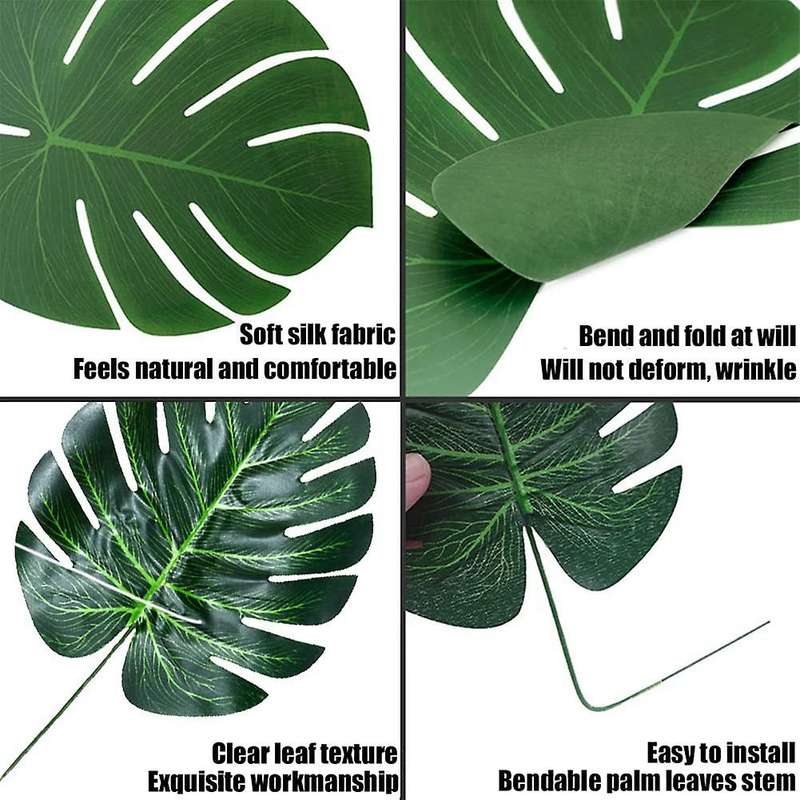 96pcs Palm Leaves Golden Tropical Leaves with Stems Fake Leaf Plant