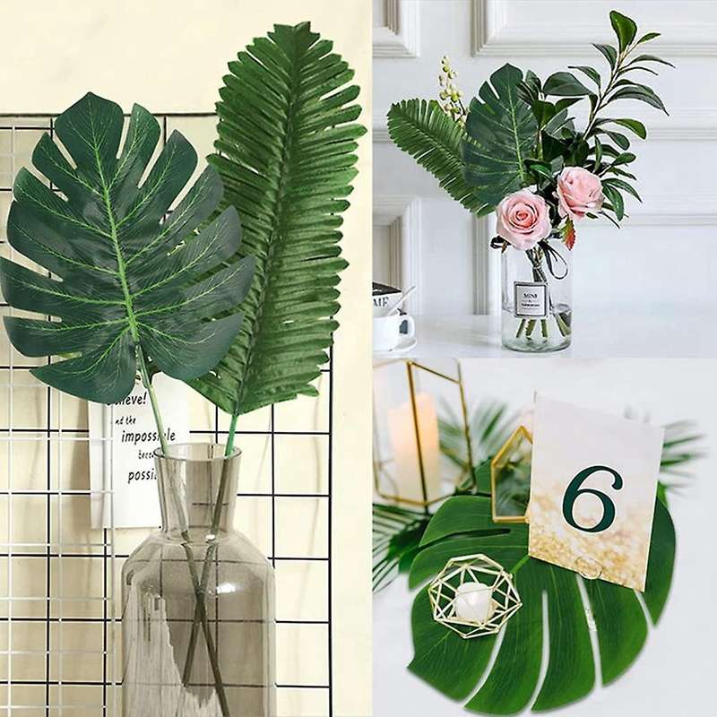 96pcs Palm Leaves Golden Tropical Leaves with Stems Fake Leaf Plant