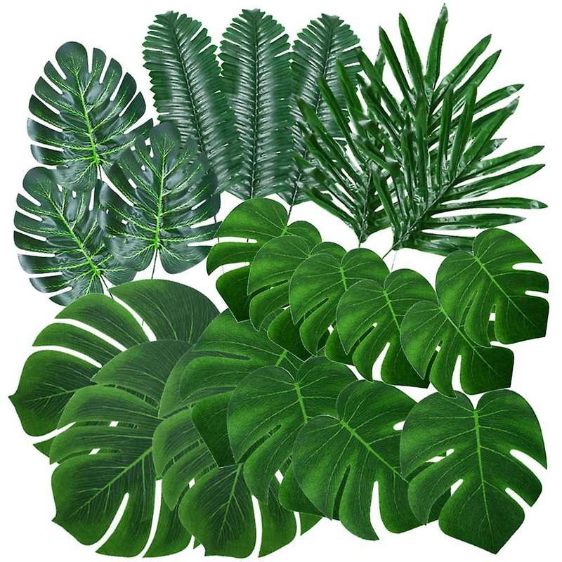 96pcs Palm Leaves Golden Tropical Leaves with Stems Fake Leaf Plant
