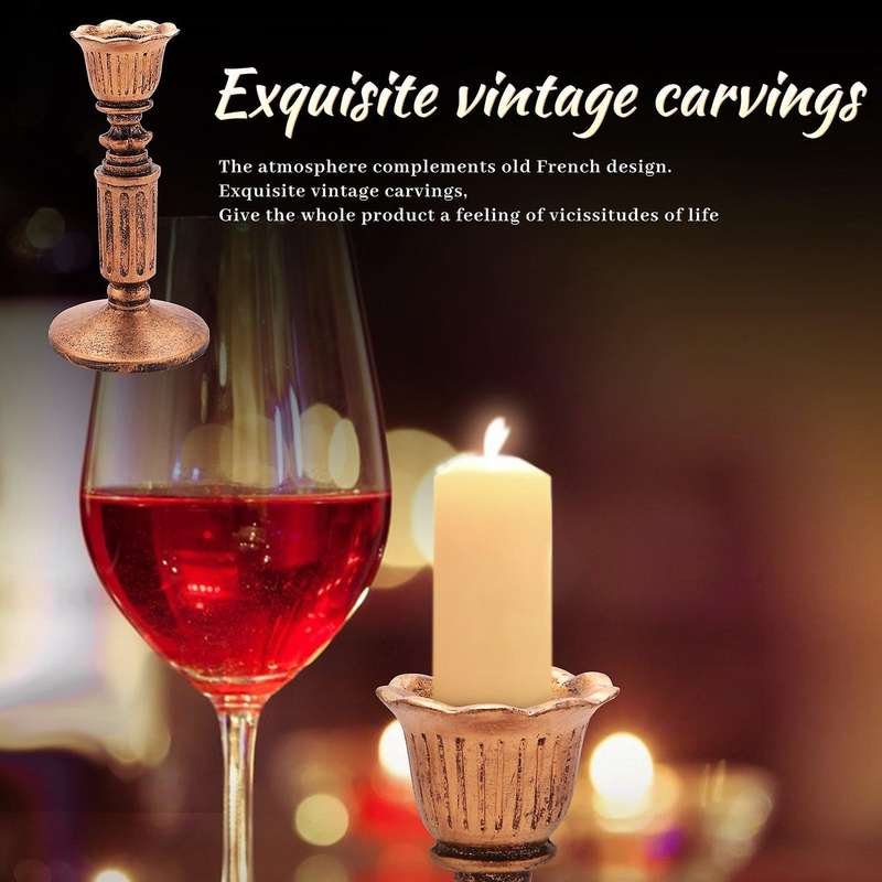 Nostalgic Floral Resin Candle Holder Antique Bronze(a Set Of 2)