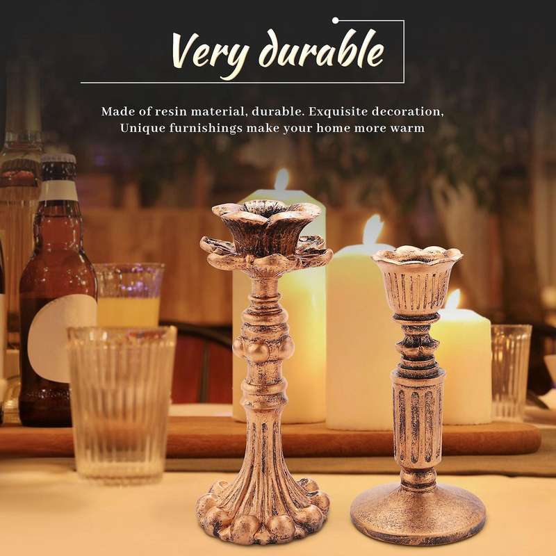 Nostalgic Floral Resin Candle Holder Antique Bronze(a Set Of 2)