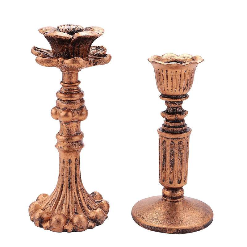 Nostalgic Floral Resin Candle Holder Antique Bronze(a Set Of 2)