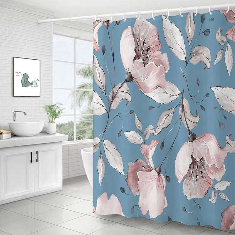 Floral Shower Curtains for Bathroom, Blue Waterproof 72x72inch