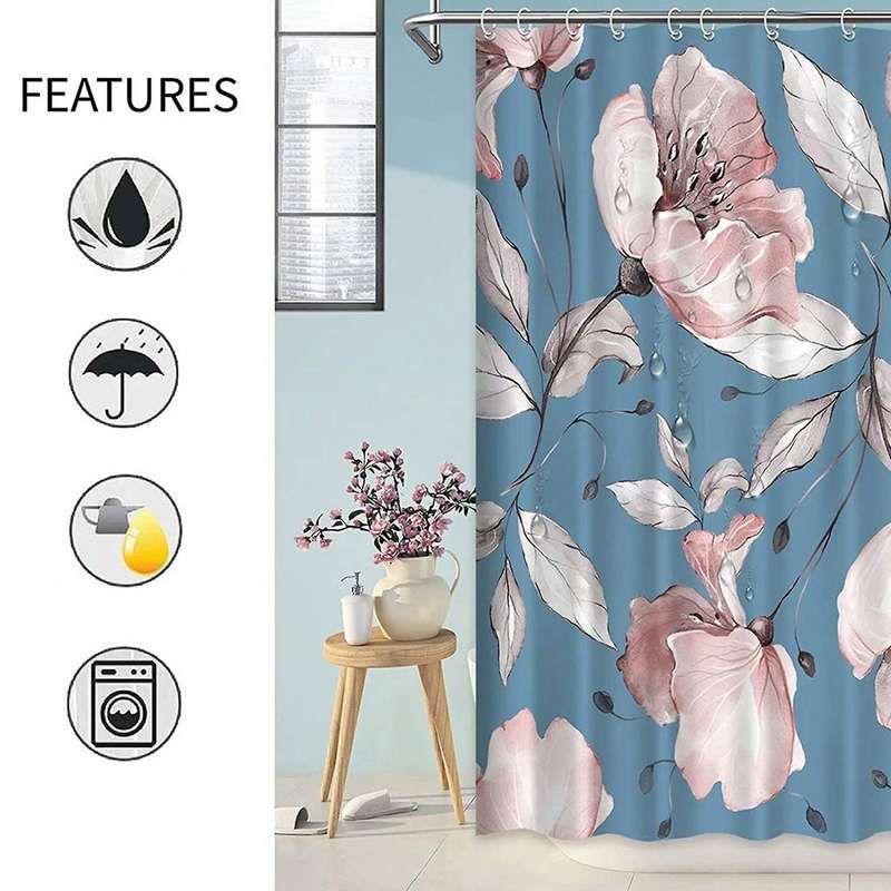 Floral Shower Curtains for Bathroom, Blue Waterproof 72x72inch