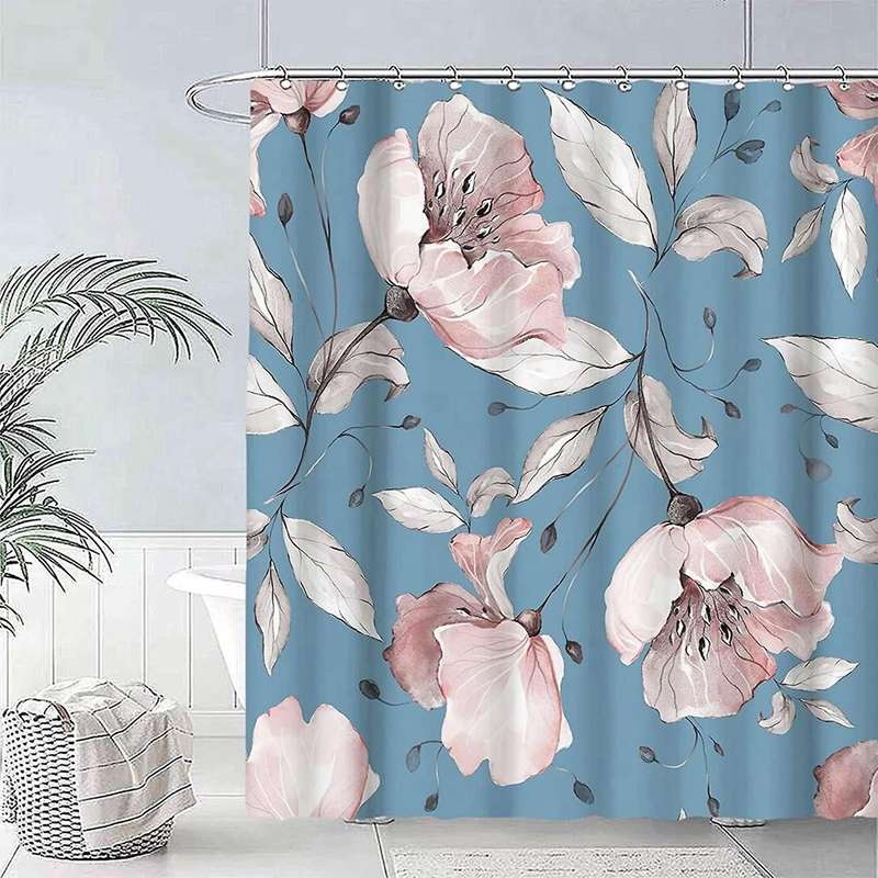 Floral Shower Curtains for Bathroom, Blue Waterproof 72x72inch