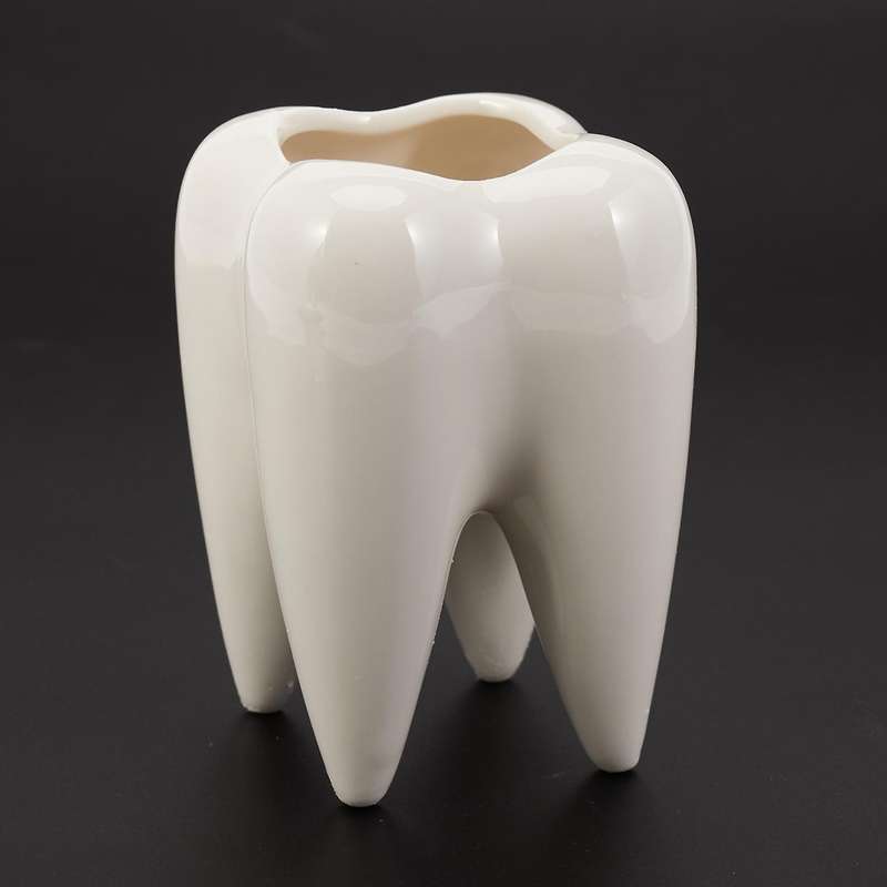 2x Tooth Shape White Ceramic Flower Pot Modern Design(without Plants)