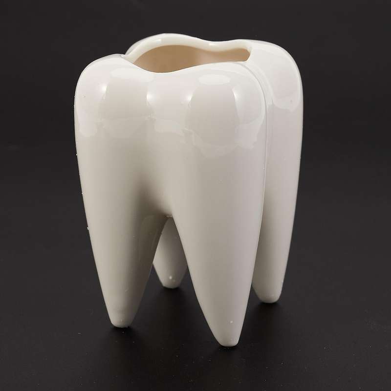 2x Tooth Shape White Ceramic Flower Pot Modern Design(without Plants)