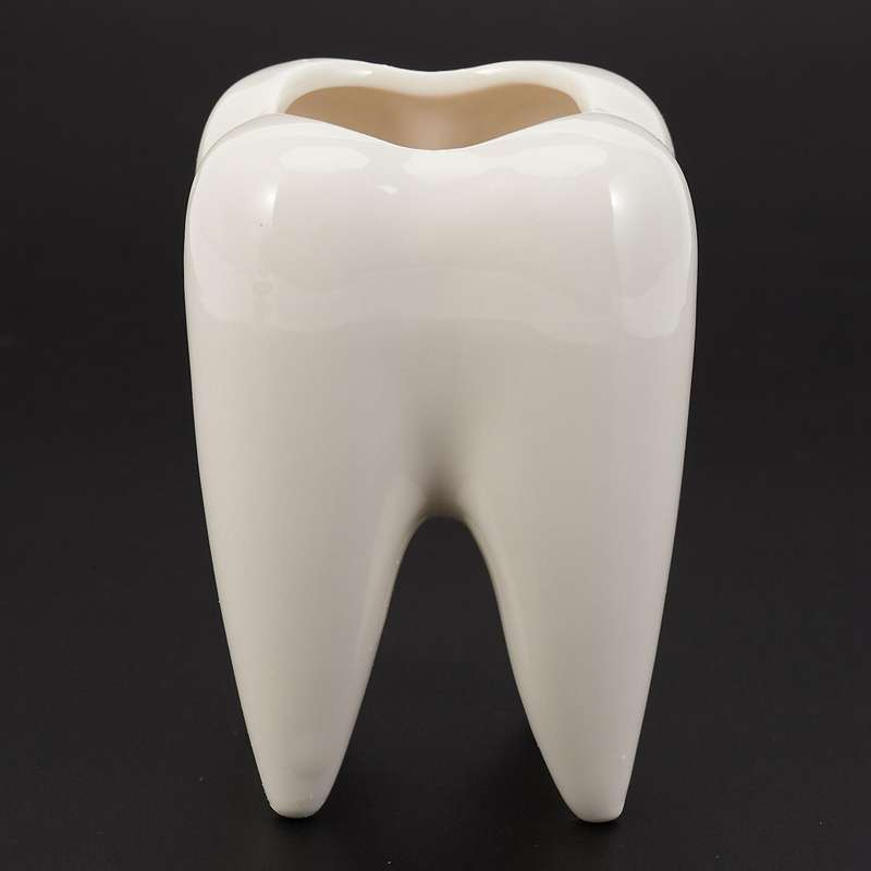 2x Tooth Shape White Ceramic Flower Pot Modern Design(without Plants)