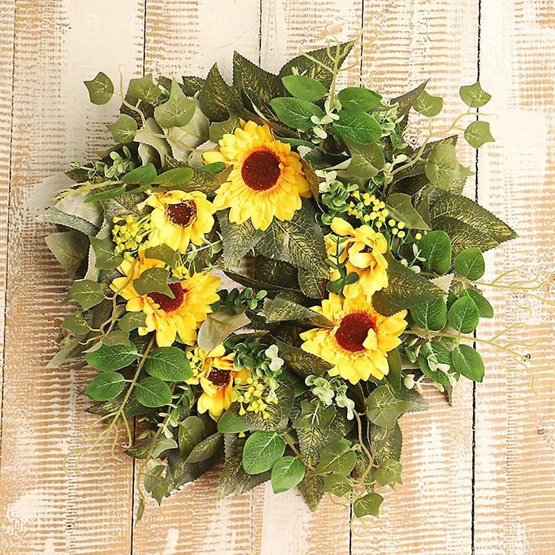 Artificial Sunflower Wreath for Front Door Wall Window Wedding Party