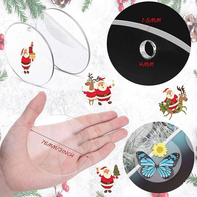 50 Pcs 3 Inch Acrylic Blanks with Hole Transparent Circle Ornament