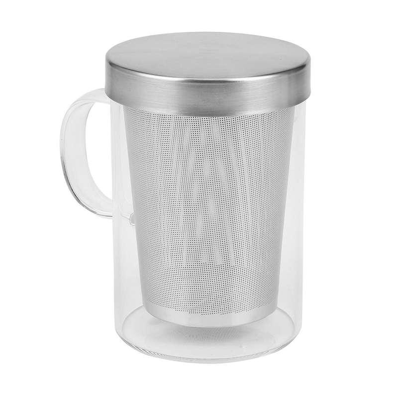 500ml Travel Heat-resistant Glass Tea Infuser Mug with Lid Coffee Cup