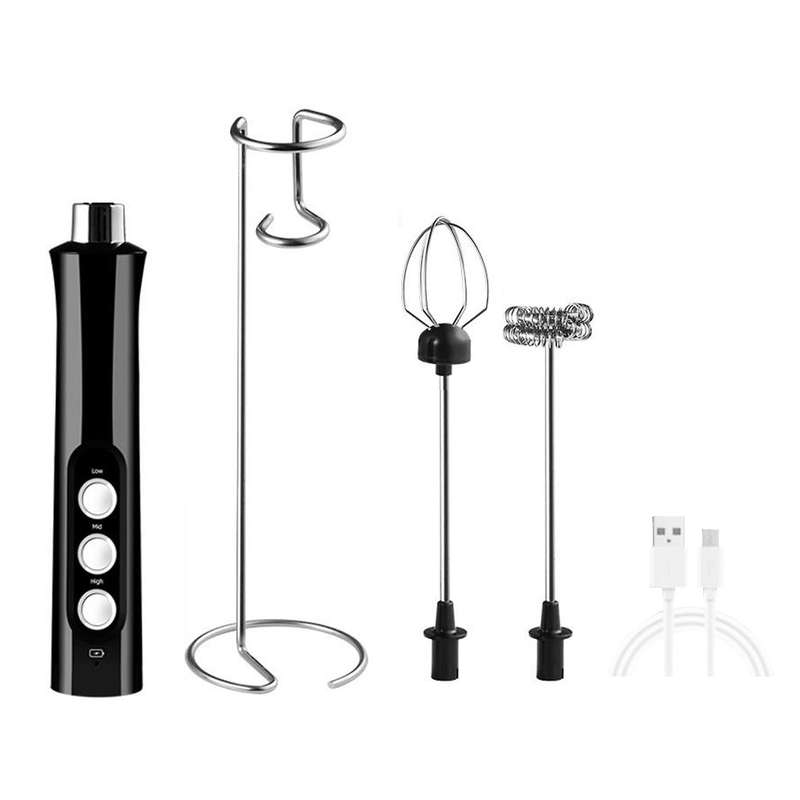 Usb Electric Milk Frother 3 Speeds Cappuccino Coffee Foamer Black