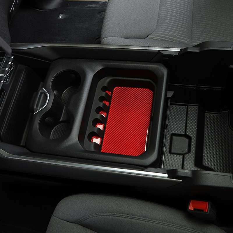 Car Armrest Box Pad Sticker for Dodge Ram 2018-2022 Red Carbon Fiber