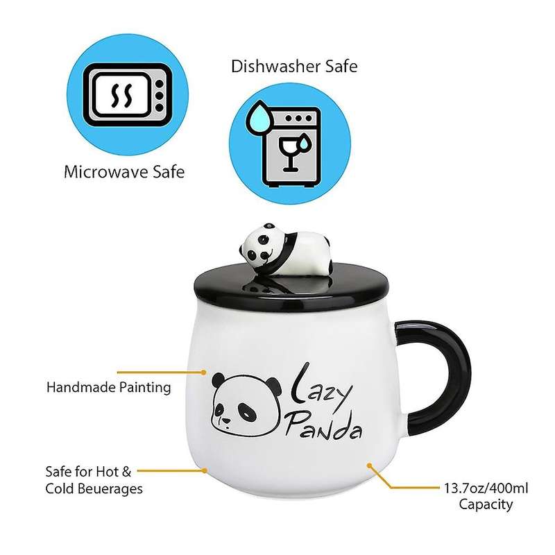 Panda Ceramic Cup with Lid Student Water Cup Valentine's Day Gift A