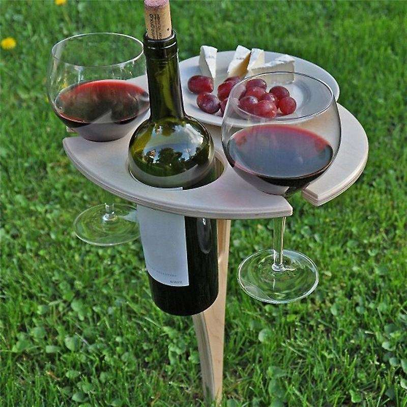 Outdoor Wine Table with Foldable Round Desktop Mini Wooden Picnic