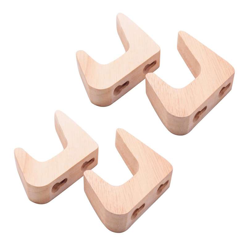 4pcs Natural Wood Clothes Hanger Coat Hook Decorative Key Holder