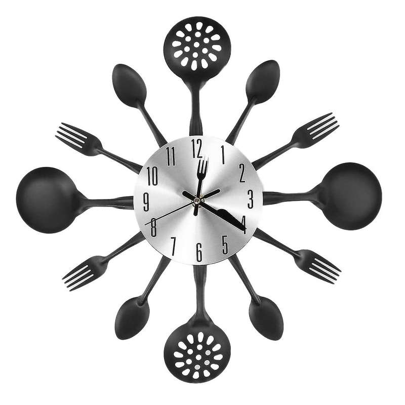 Metal Kitchen Cutlery Wall Clock 14 Inch for Home Decor,black