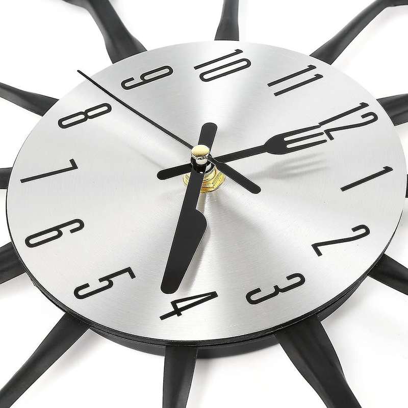 Metal Kitchen Cutlery Wall Clock 14 Inch for Home Decor,black