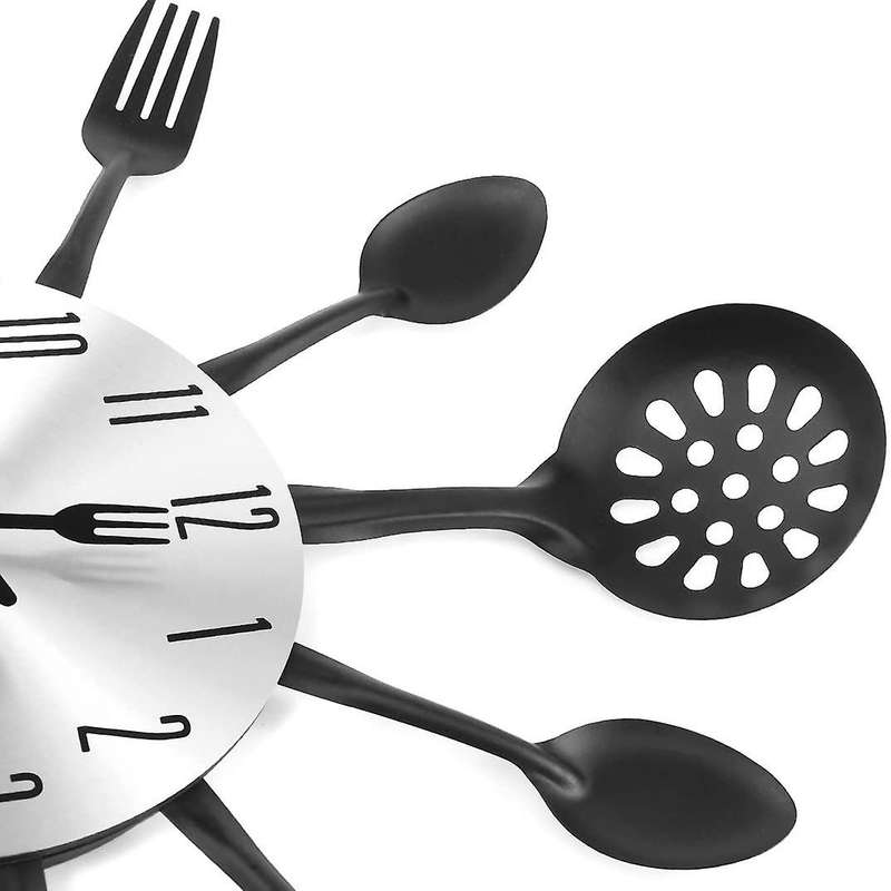 Metal Kitchen Cutlery Wall Clock 14 Inch for Home Decor,black
