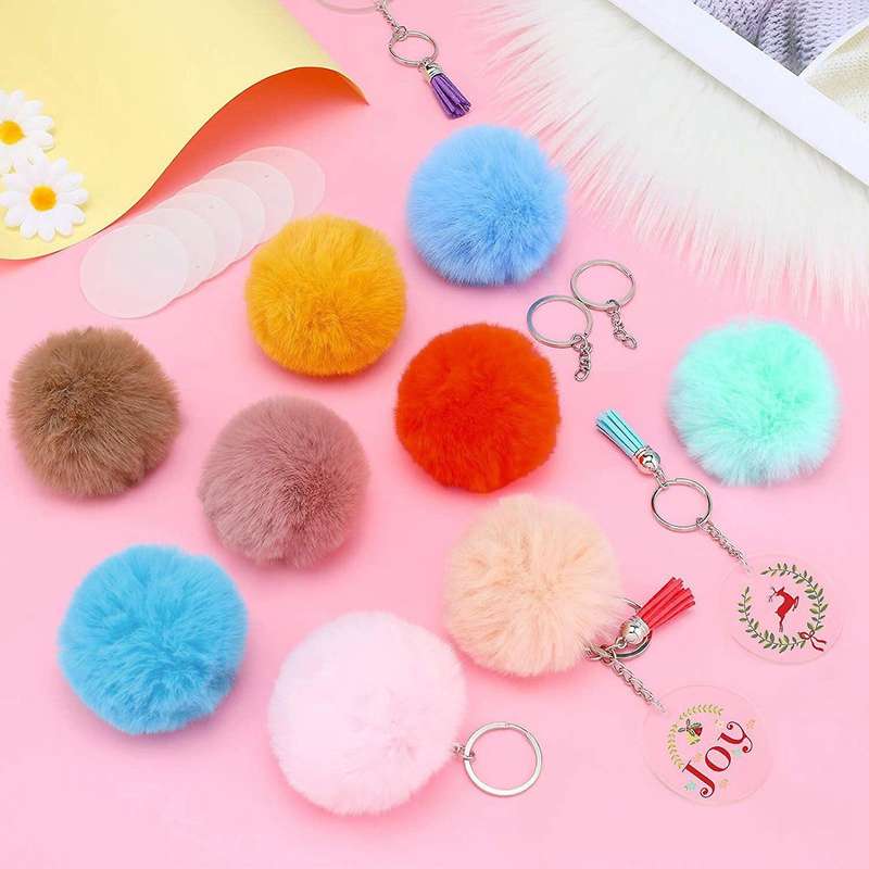 Acrylic Keychain Blanks with Key Rings Tassel Jump Rings Plush Balls