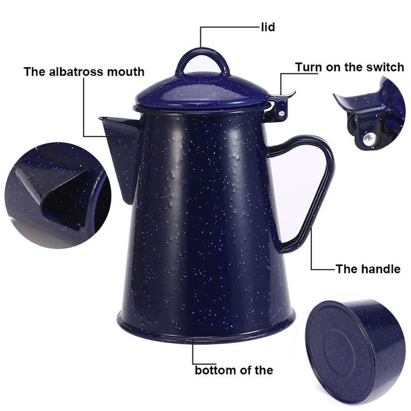 1.2l Enamel Coffee Pot Hand Tea Water Kettle Teapot Vintage