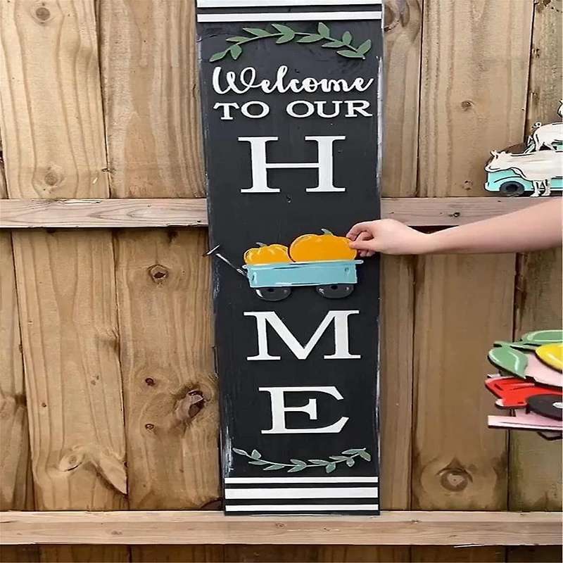 Welcome Sign Wooden Hanging Sign for Front Porch Wreaths