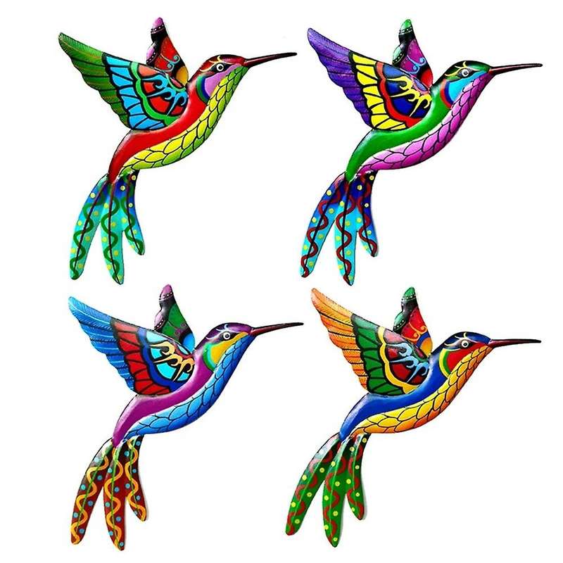 4pcs Mural Wrought Iron Bird Home Decor Ornament Garden Wall Hanging