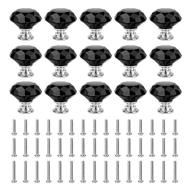 15pack 30mm Crystal Glass Door Cabinet Knobs for Drawers Home Decor