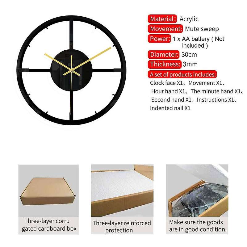 11.8inch Acrylic Transparent Mirror Wall Clock Sticker for Home Decor