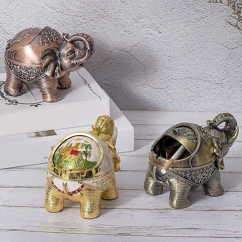 1pcs Windproof Ashtray Retro Metal Elephant Ashtray Silver