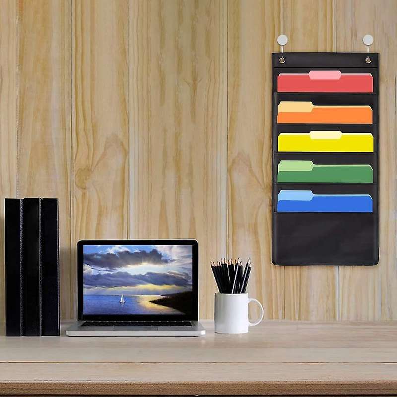 Storage Pocket Chart, 5 Pockets Hanging Wall File Organizer, 2 Pack