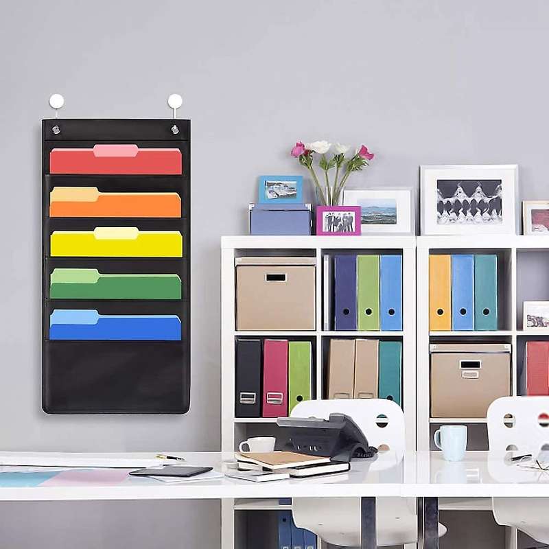 Storage Pocket Chart, 5 Pockets Hanging Wall File Organizer, 2 Pack