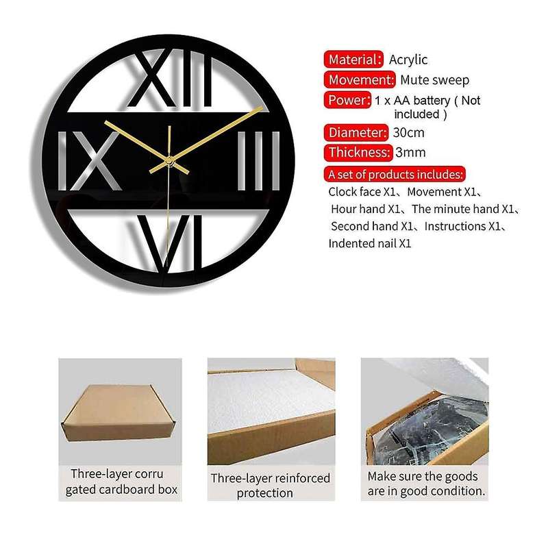 11.8 Inch Roman Numerals Wall Clock for Living Room Home Decorative