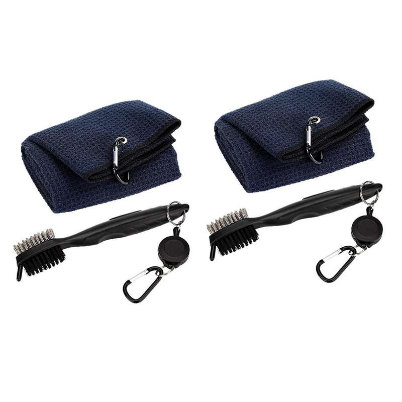 2x Pure Cotton Golf Towel Brush Tool with Club Groove Cleaner(black)