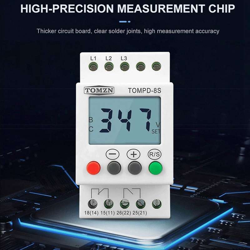 3 Phase Din Rail Adjustable Under Over Voltage Protector