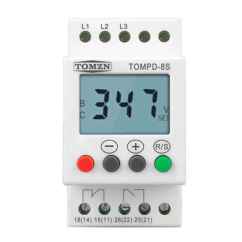 3 Phase Din Rail Adjustable Under Over Voltage Protector