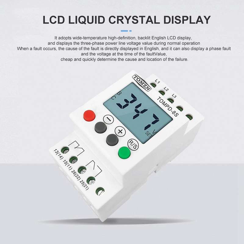 3 Phase Din Rail Adjustable Under Over Voltage Protector