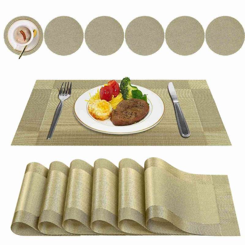 12pcs Placemats Non-slip Washable for Table 45x30cm(gold)