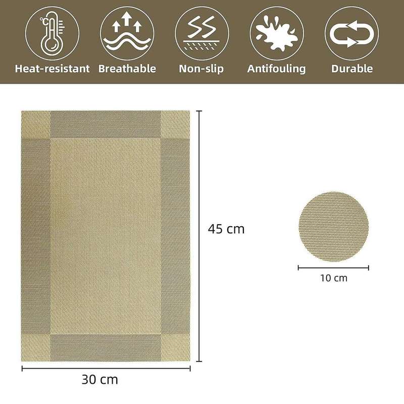 12pcs Placemats Non-slip Washable for Table 45x30cm(gold)