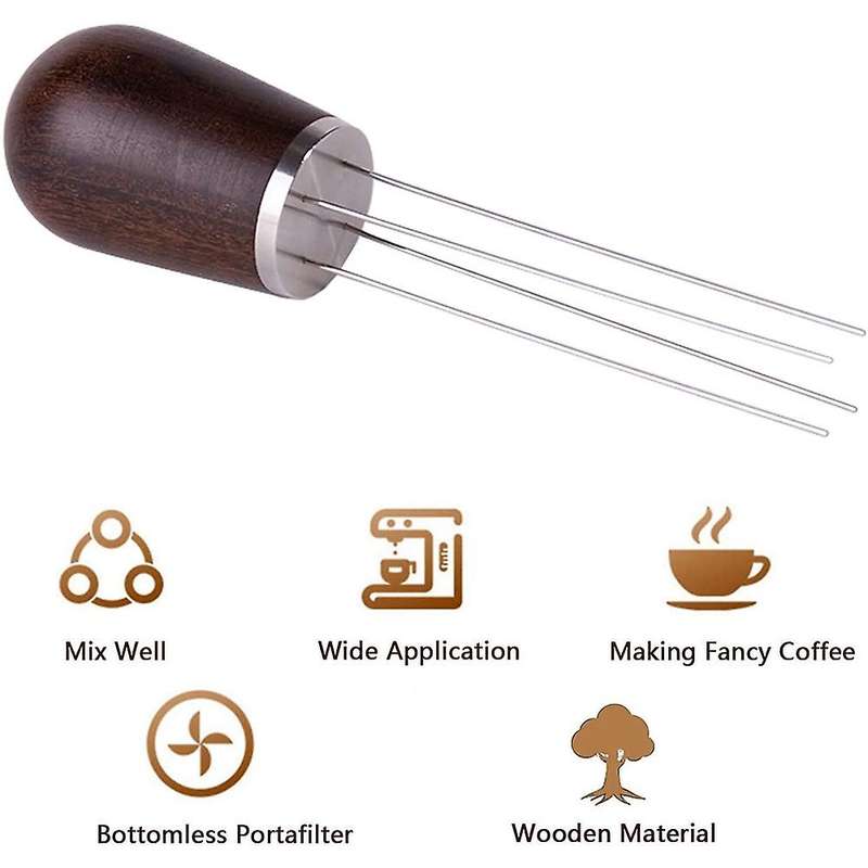 Espresso Stirrer, for Espresso Distribution, with Wood Base A