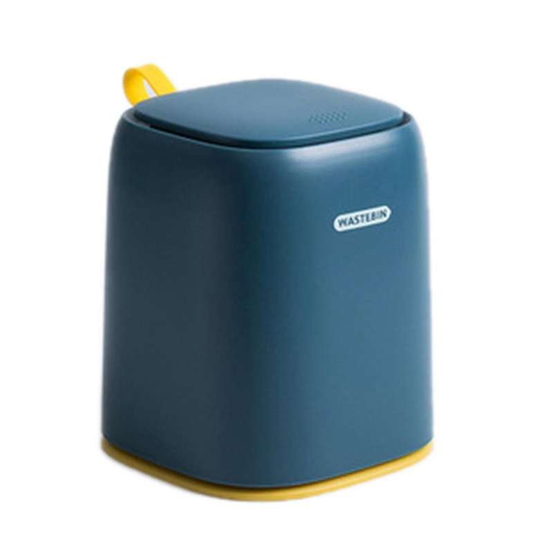 Mini Small Waste Bin Desktop Trash Can Plastic Dustbin -dark Blue