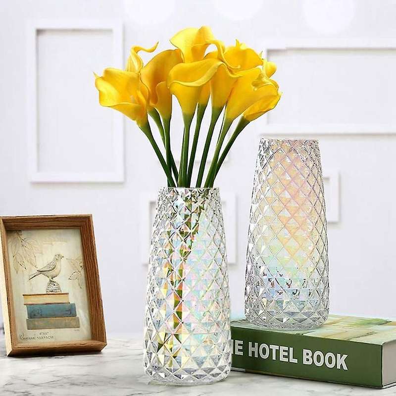 Decorative Glass Vase Crystal Clear Modern Decor Vase (amber Yellow)