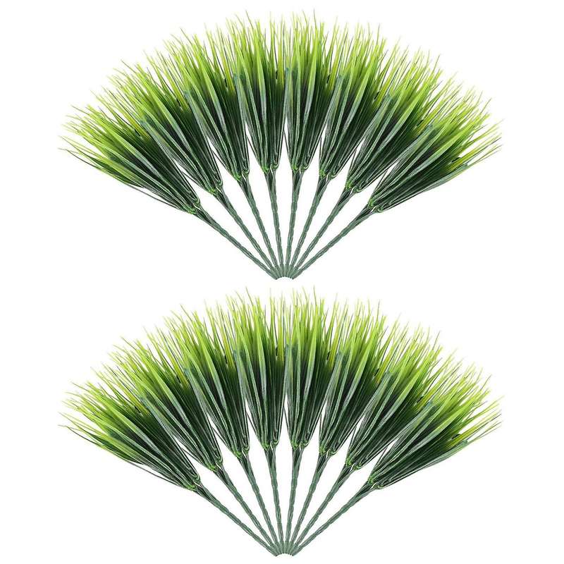 16 Pcs Artificial Outdoor Plants, Plastic Greenery Shrubs Wheat Grass