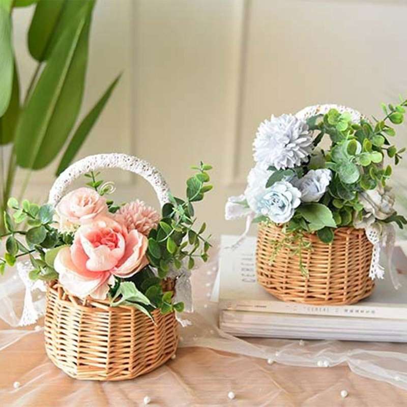 2pcs Woven Storage and Ribbon Wedding Basket for Home Garden Decor- L