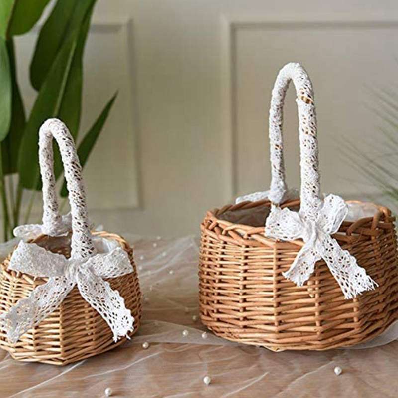 2pcs Woven Storage and Ribbon Wedding Basket for Home Garden Decor- L