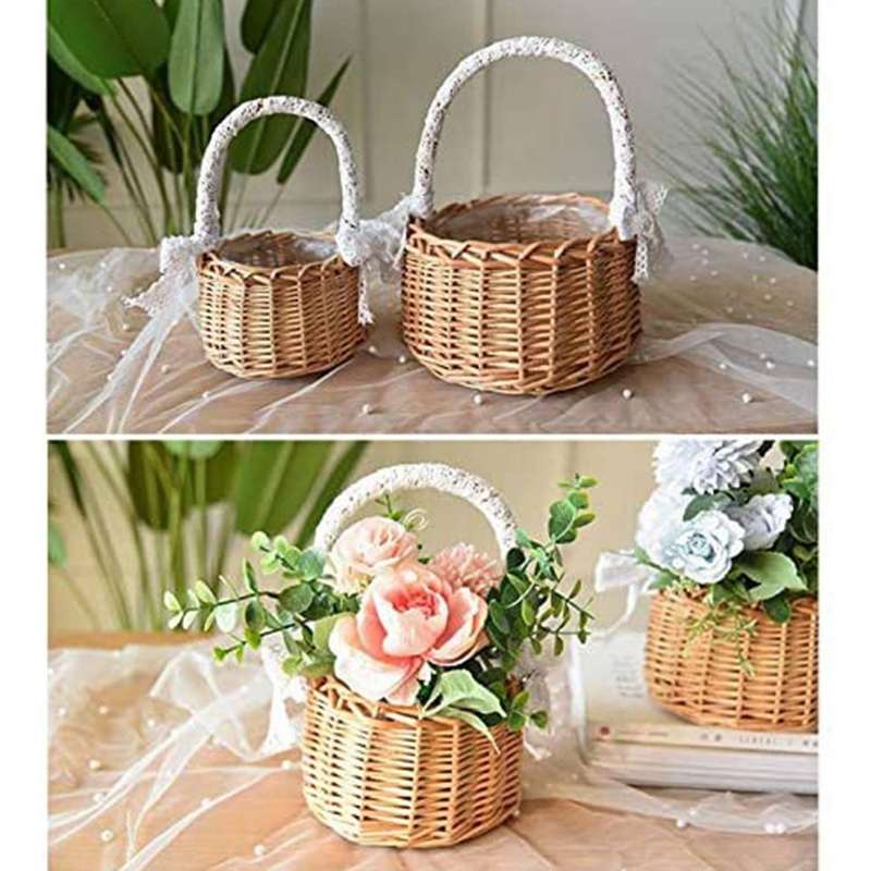 2pcs Woven Storage and Ribbon Wedding Basket for Home Garden Decor- L