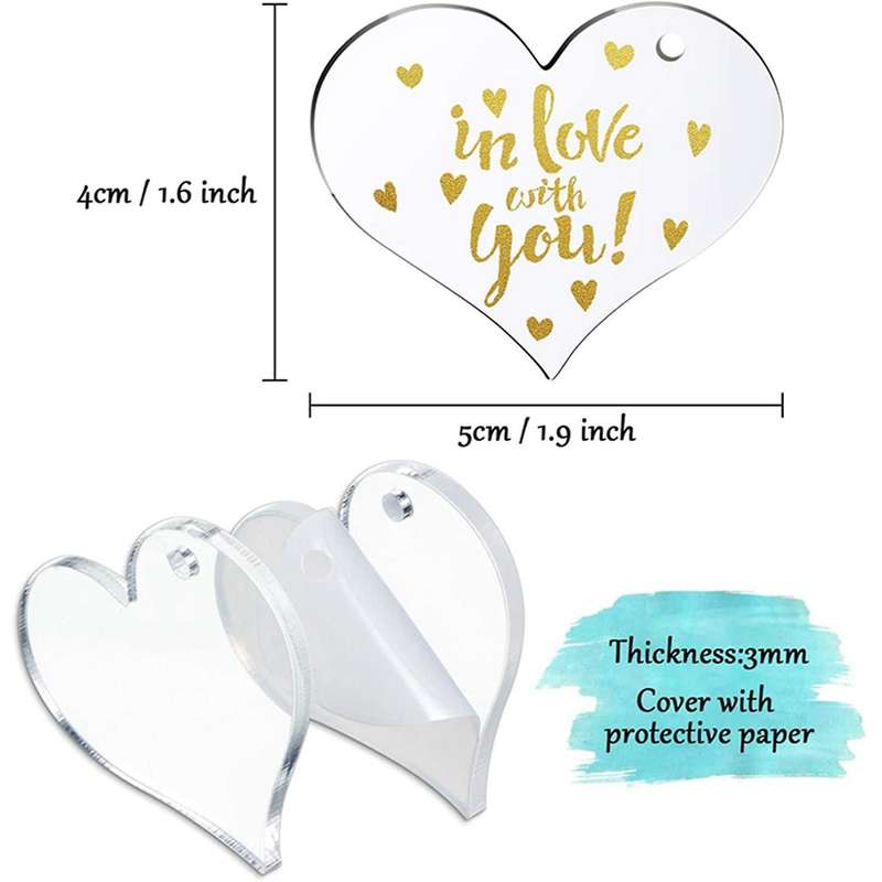 30 Clear Acrylic Blanks Heart Shape Plain Acrylic and 30 Metal Key